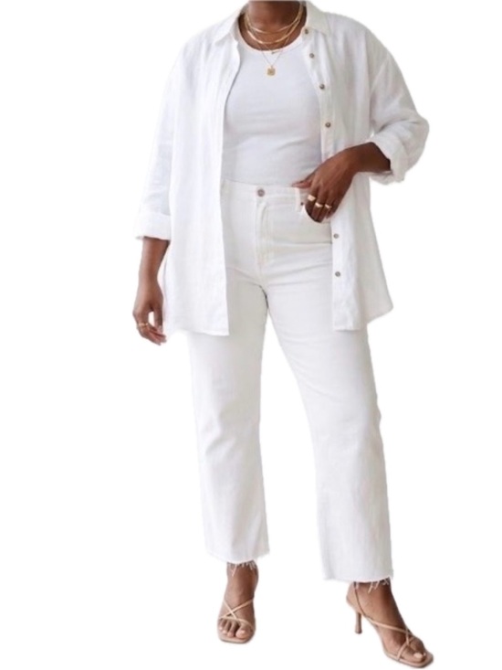 Zara Denim - ZARA TRF High Rise Straight Ankle Jeans Size 14 White Raw Hem EUC